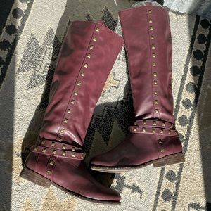 Burgundy Tall Boots with Studs